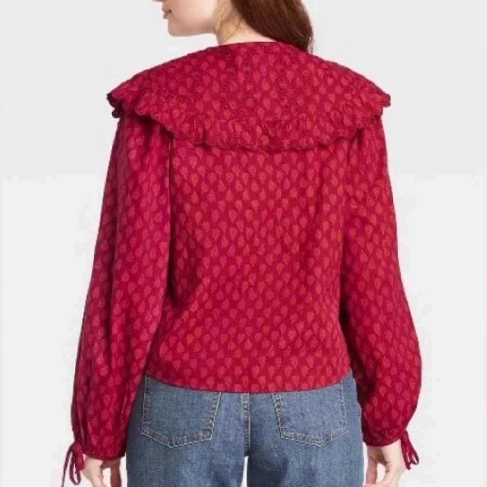 Universal Thread Red Patterned Blouse with Ruffles - Picture 3 of 10